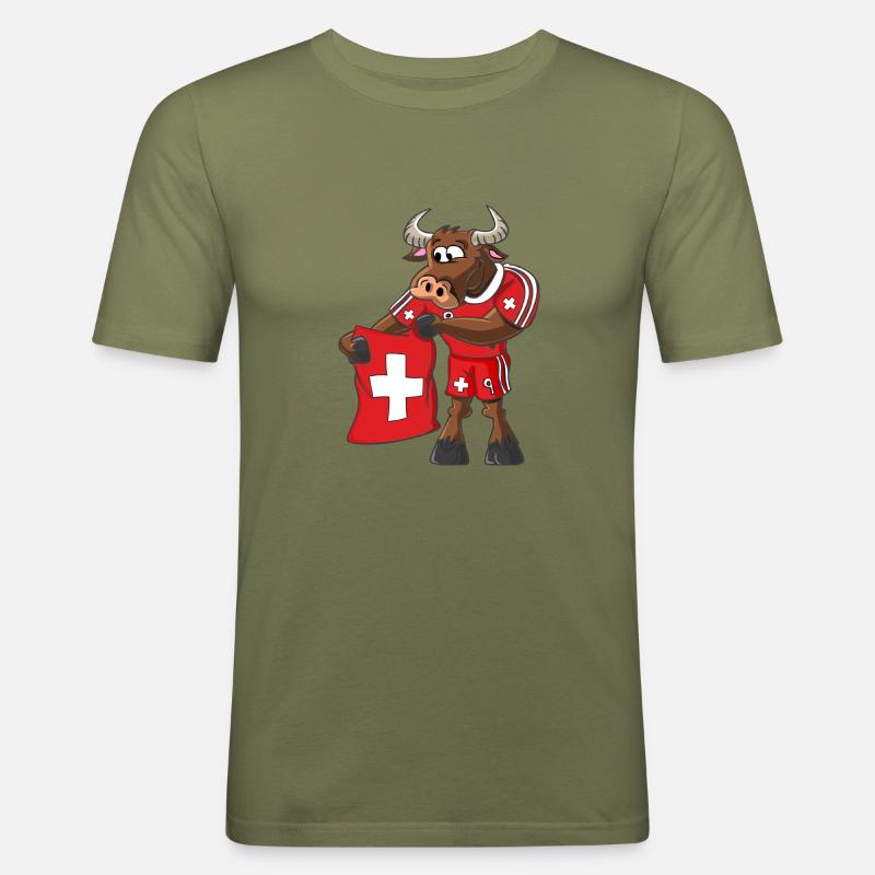 Schweizer Stier - Männer Slim Fit T-Shirt - Khaki Grün