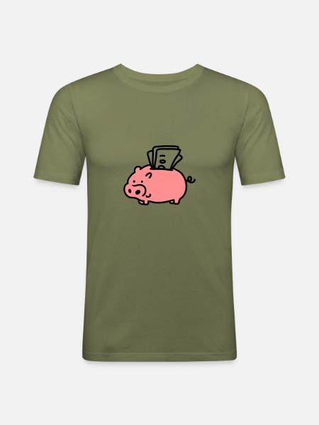 Sparegris med penge - Herre Slim Fit T-Shirt - kakigrøn