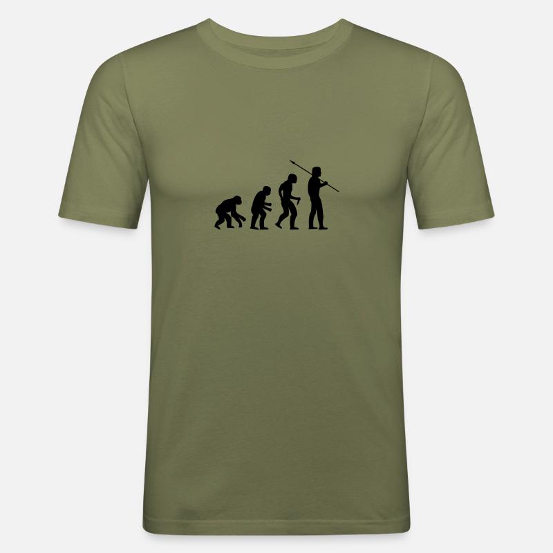 EVOLUTION Abe til menneske - Herre Slim Fit T-Shirt - kakigrøn