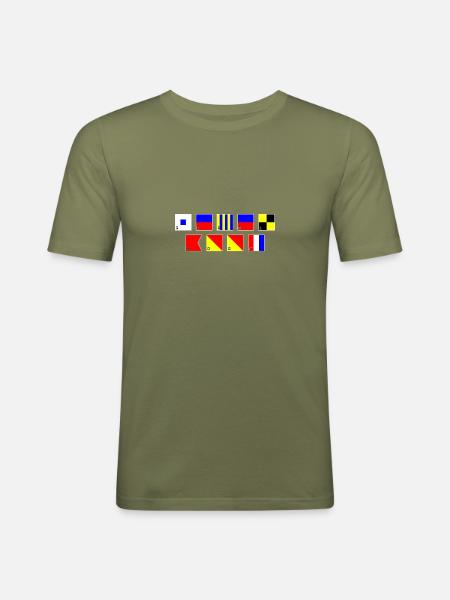 Segelboot im Flaggenalphabet - Männer Slim Fit T-Shirt - Khaki Grün