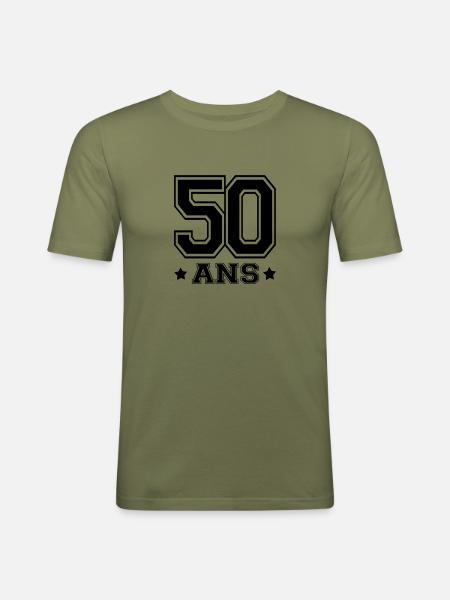 50 ANS - T-shirt près du corps Homme - vert kaki