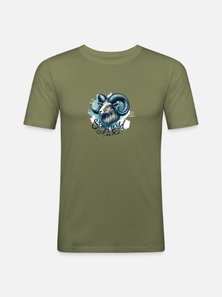 Ziege Stay Wild - Männer Slim Fit T-Shirt - Khaki Grün