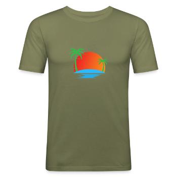 Sunset - Männer Slim Fit T-Shirt - Khaki Grün - Vorne - Jaron (178cm)