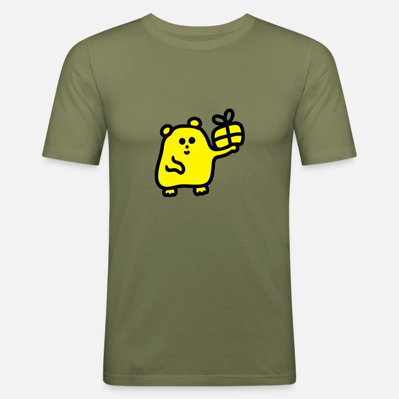 Hamster mit Geschenk - Männer Slim Fit T-Shirt - Khaki Grün