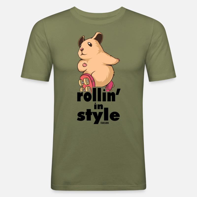 Hamster mit Inline Skates - Männer Slim Fit T-Shirt - Khaki Grün