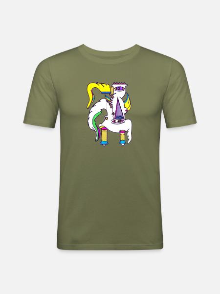 Einhorn Gockel - Männer Slim Fit T-Shirt - Khaki Grün