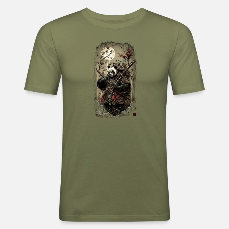 panda samurai 2 - Männer Slim Fit T-Shirt - Khaki Grün