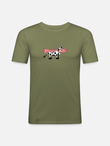 Super Cow Cartoon - Men's Slim Fit T-Shirt - khaki green