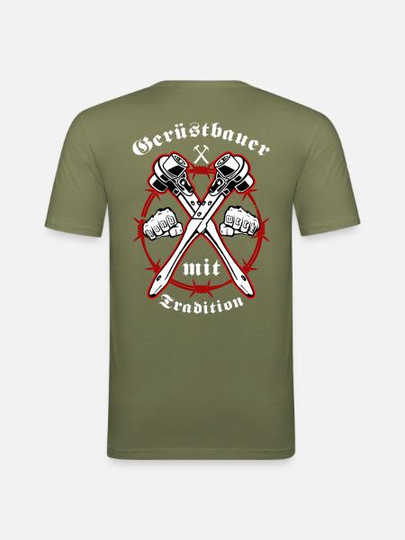 Gerüstbauer Shirt mit Ratsche - Männer Slim Fit T-Shirt - Khaki Grün