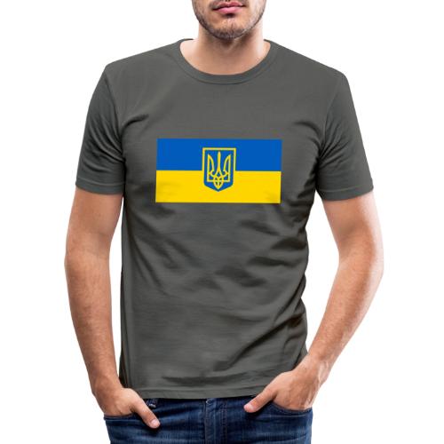 Ukraine Wappen auf Blau Gelb Flagge - Männer Slim Fit T-Shirt