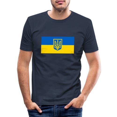 Ukraine Wappen auf Blau Gelb Flagge - Männer Slim Fit T-Shirt