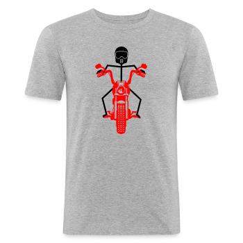 Schwarze Strichmännchen mit rotem Motor - Männer Slim Fit T-Shirt - Grau meliert - Vorne - Nik (191cm)