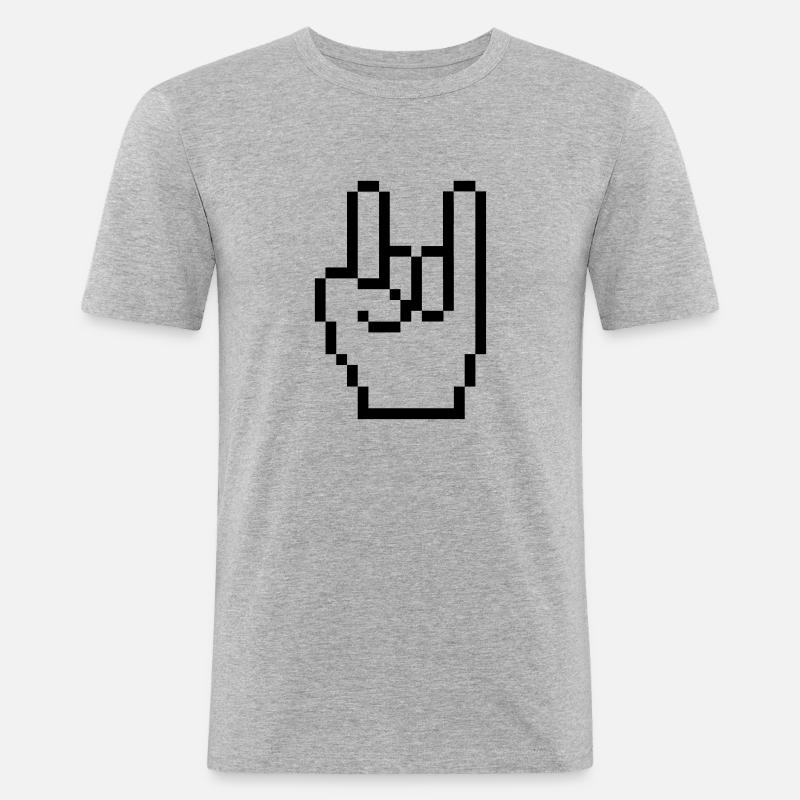 rock_computer_hand_01 - Männer Slim Fit T-Shirt - Grau meliert
