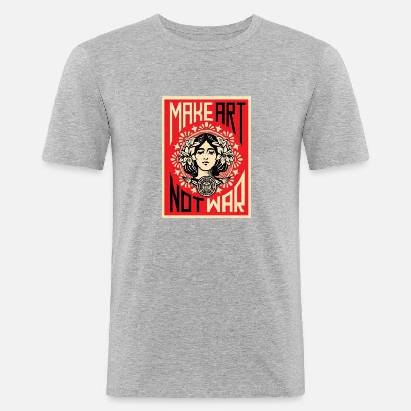 MAKE ART NOT WAR - Männer Slim Fit T-Shirt - Grau meliert