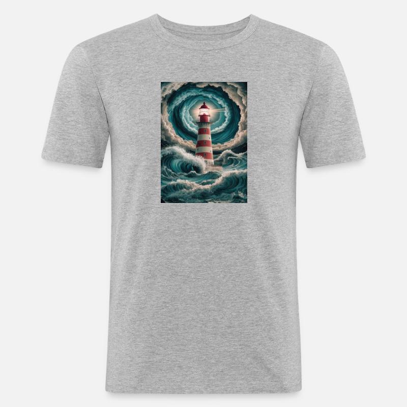 Faro Vela Navigazione Oceano - Maglietta aderente da uomo - grigio melange