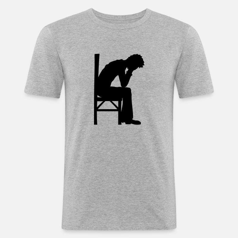 Depression sitzend Design - Männer Slim Fit T-Shirt - Grau meliert