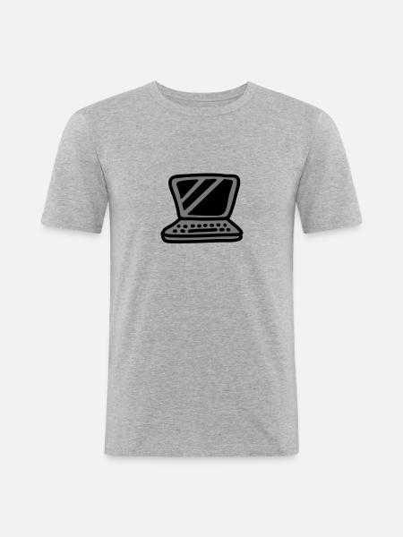 Laptop - Männer Slim Fit T-Shirt - Grau meliert