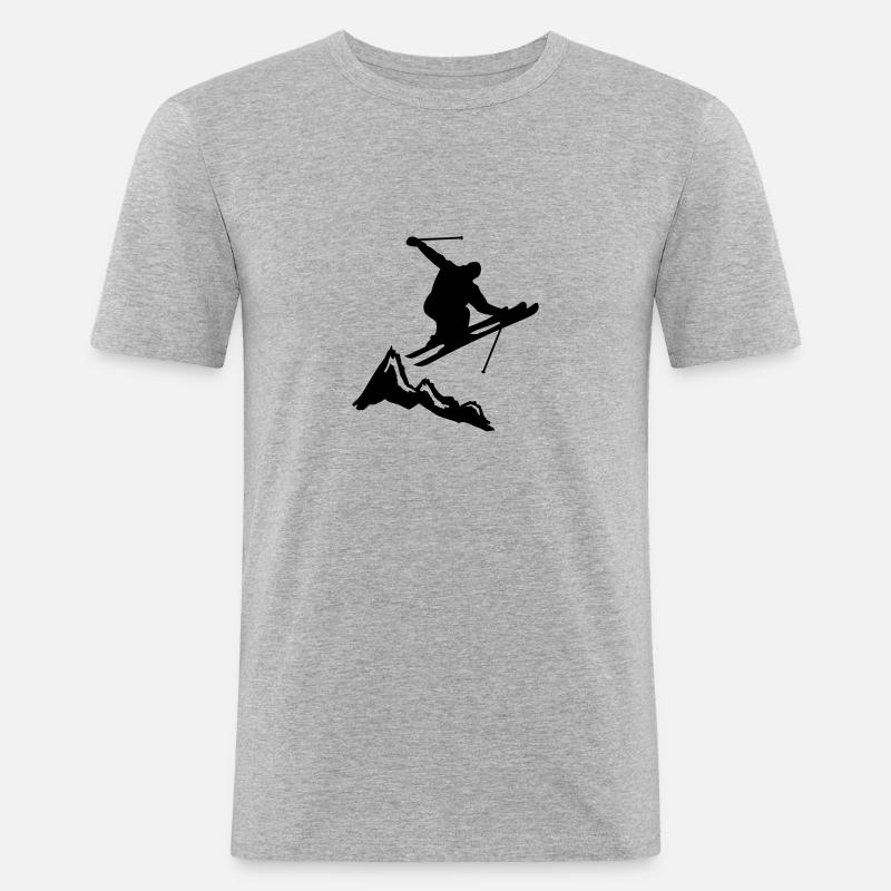 ski jump with mountains - Männer Slim Fit T-Shirt - Grau meliert