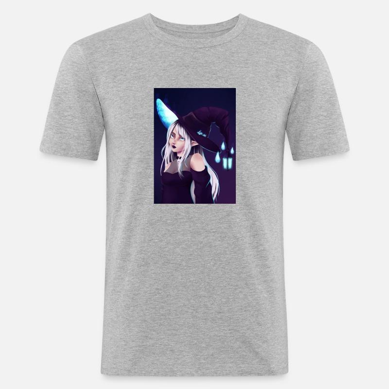 Glowing Witch - Männer Slim Fit T-Shirt - Grau meliert