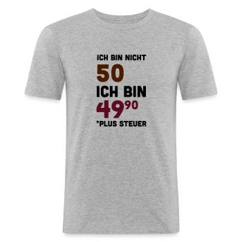 Bedruckt T Shirt 50 Geburtstag Sprüche Lustig - Männer Slim Fit T-Shirt - Grau meliert - Vorne - Nik (191cm)