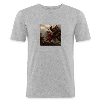 Orc contre femme - T-shirt près du corps Homme - gris chiné - Devant - Nik (191cm)