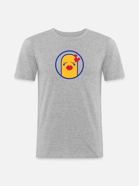 Cute Comic Character (Kiss, Circle) - Men's Slim Fit T-Shirt - heather grey