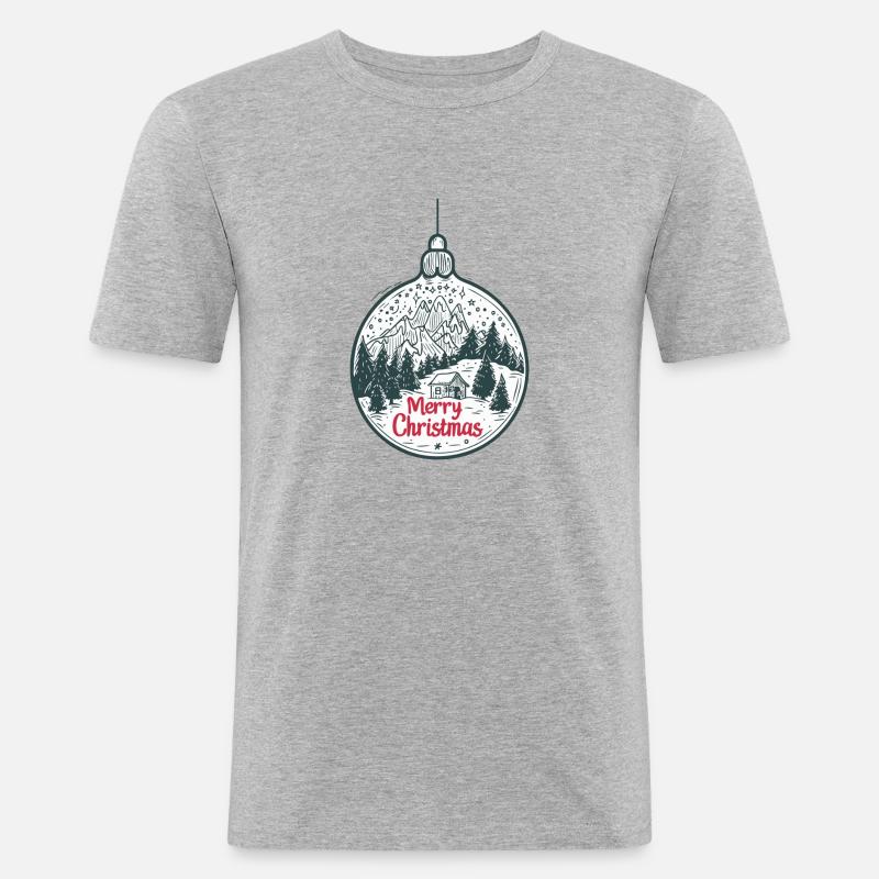 SPREAD Frohe Weihnachtskugel - Männer Slim Fit T-Shirt - Grau meliert