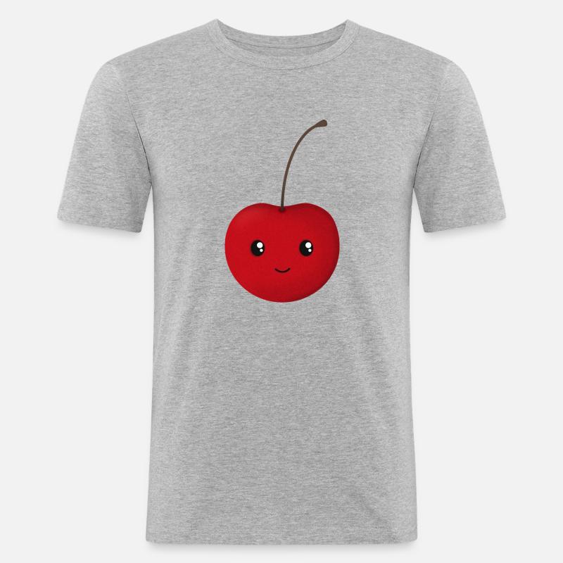 Kirsche - Männer Slim Fit T-Shirt - Grau meliert