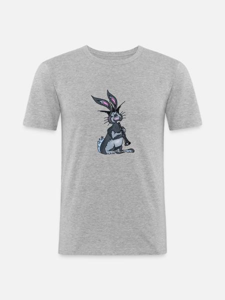 Benny the rabbit plays the clarinet - Men's Slim Fit T-Shirt - heather grey