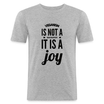 Le véganisme n’est pas un sacrifice, c’est une joie - T-shirt près du corps Homme - gris chiné - Devant - Nik (191cm)