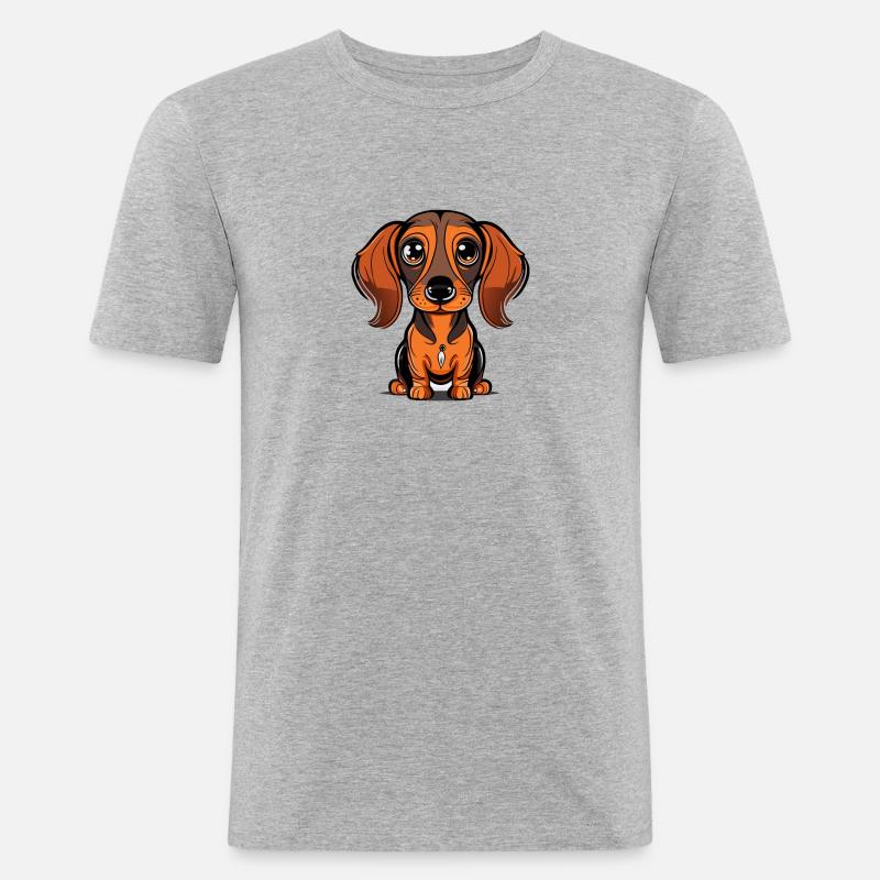 Süßer Dackel mit Dackelblick - Männer Slim Fit T-Shirt - Grau meliert