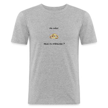 demande en mariage / Engagement - T-shirt près du corps Homme - gris chiné - Devant - Nik (191cm)
