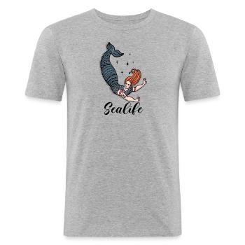 Sealife Nixe - Männer Slim Fit T-Shirt - Grau meliert - Vorne - Nik (191cm)