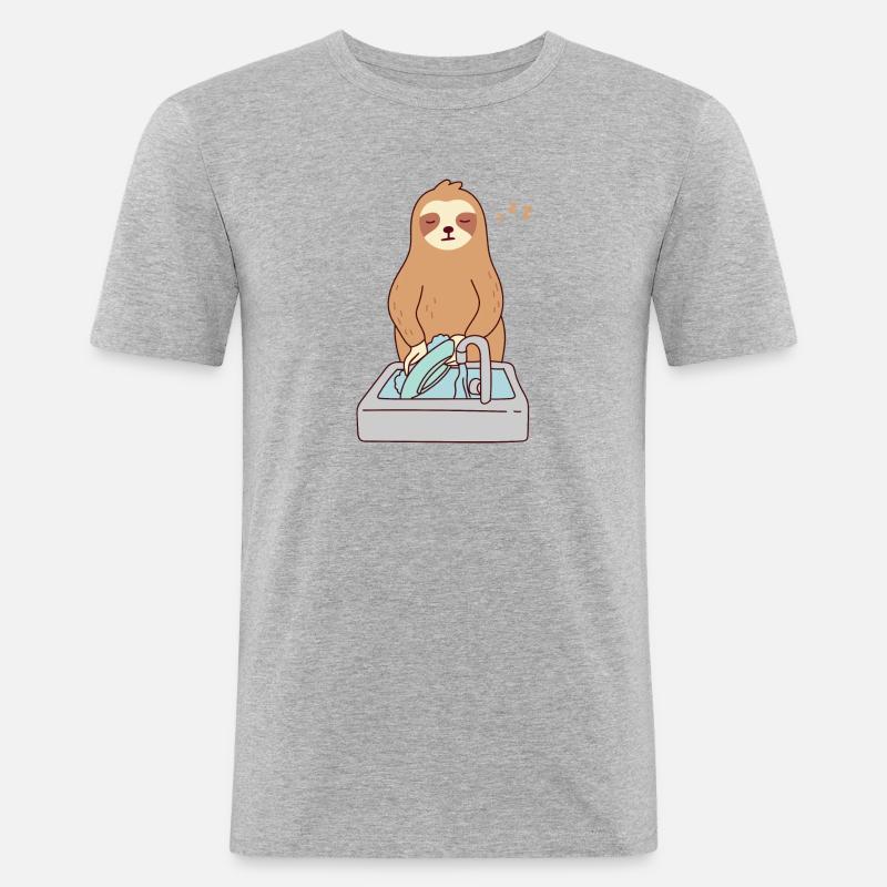 Sød dovendyr vasker op, sover, træt, - Herre Slim Fit T-Shirt - grå meleret