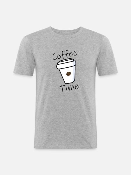 Coffee Time - Männer Slim Fit T-Shirt - Grau meliert