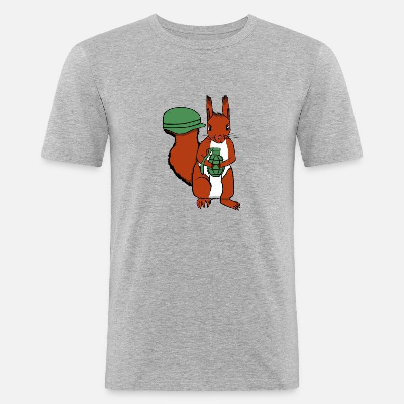 Eichhörnchen mit Granate - Männer Slim Fit T-Shirt - Grau meliert