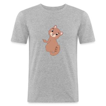 Katze Mittelfinger - Männer Slim Fit T-Shirt - Grau meliert - Vorne - Nik (191cm)