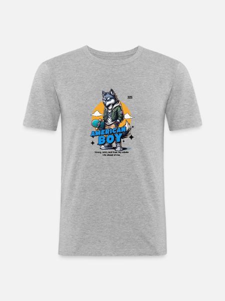 American Boy ....wild & free - Männer Slim Fit T-Shirt - Grau meliert