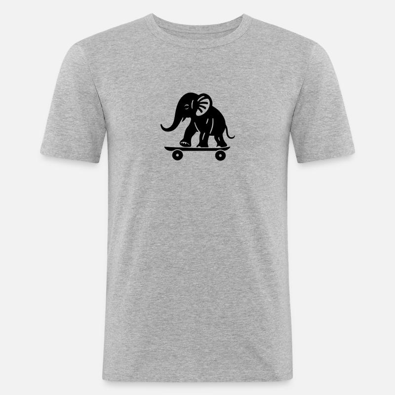 Elephant Skateboard - Pixel-Version - Männer Slim Fit T-Shirt - Grau meliert