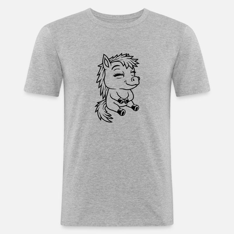 Comic kleines sitzendes Pony - Männer Slim Fit T-Shirt - Grau meliert