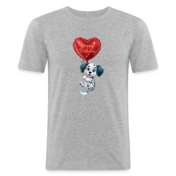 Happy birthday , chien mignon et coeur rouge - T-shirt près du corps Homme - gris chiné - Devant - Nik (191cm)