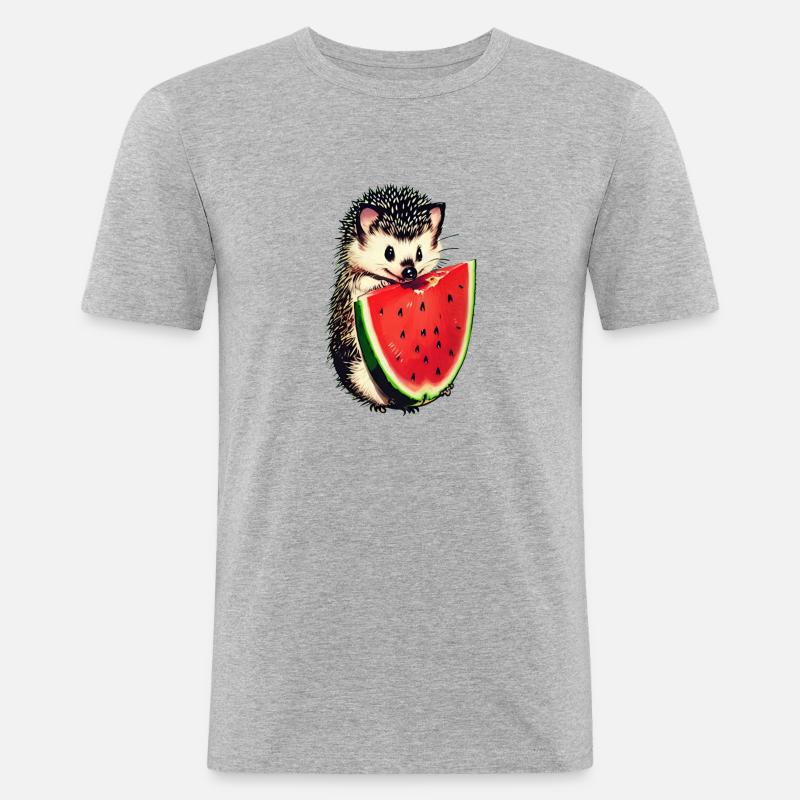 Gâterie de pastèque de hérisson - T-shirt près du corps Homme - gris chiné
