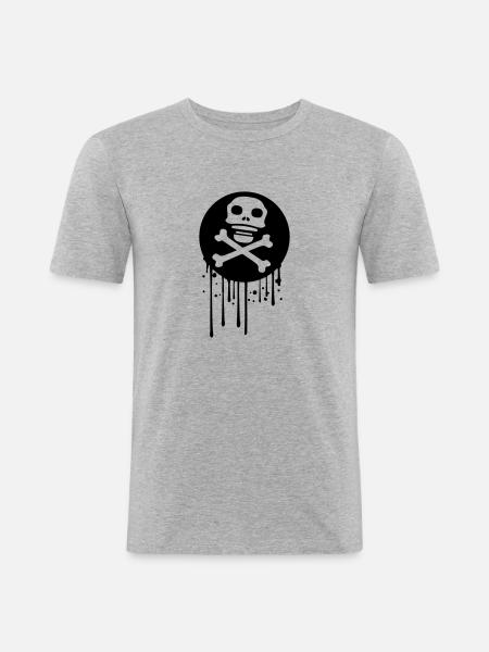 graffiti drip circle pirate logo rudder steering wheel on - Men's Slim Fit T-Shirt - heather grey
