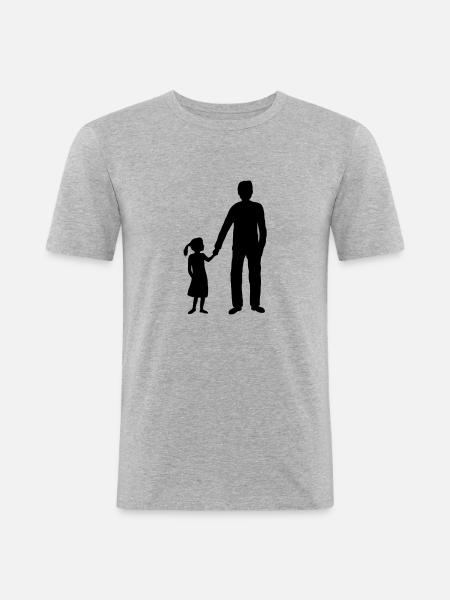 Papa Tochter Team Silhouette - Männer Slim Fit T-Shirt - Grau meliert