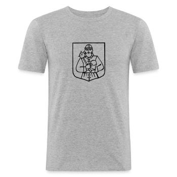 Wappen "Heldsdorf" in Siebenbürgen s/w - Männer Slim Fit T-Shirt - Grau meliert - Vorne - Nik (191cm)
