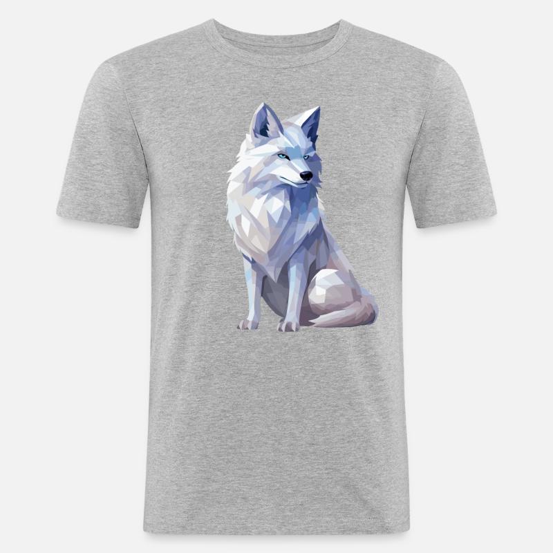 Polarfuchs im Polygon Stil - Männer Slim Fit T-Shirt - Grau meliert
