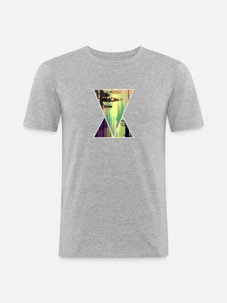 forest polygon - Männer Slim Fit T-Shirt - Grau meliert