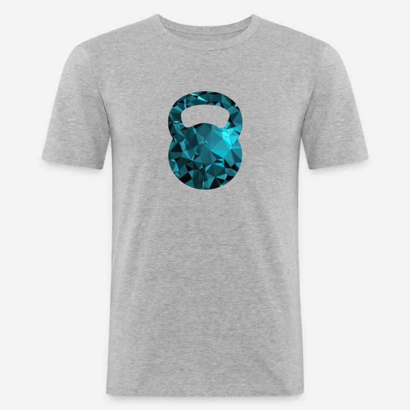 Kettlebell (Low Poly) - Männer Slim Fit T-Shirt - Grau meliert