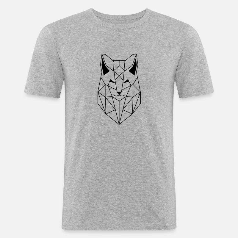 Polygonal Wolf schwarze Version - Männer Slim Fit T-Shirt - Grau meliert