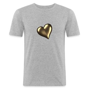 Herz aus Gold / Heart of Gold - Männer Slim Fit T-Shirt - Grau meliert - Vorne - Nik (191cm)